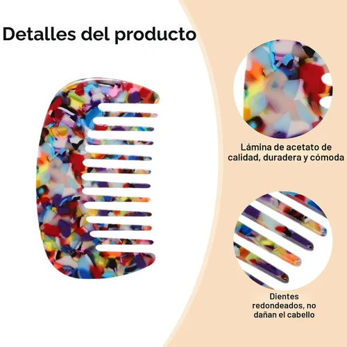 Vista 3 de VOCOSTE Peine de Dientes Anchos para Mujeres - Tamaño de Bolsillo Antiestático para Cabello Grueso y Rizado, Peine Mini de Viaje para Cabello Húmedo