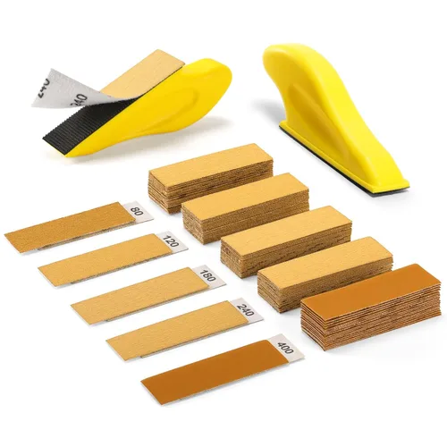 Vista 8 de POLIWELL Kit de micro lijadora de 3.5 x 1 pulgada para proyectos pequeños, herramientas de lijado con mango de detalle + papel de lija de grano 80