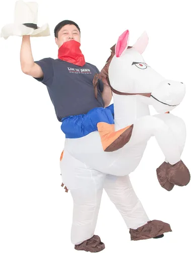 Vista 3 de JYZCOS Disfraz inflable de vaquero para adultos, vestido elegante de jinete de caballo occidental para hombres y mujeres, traje de fiesta