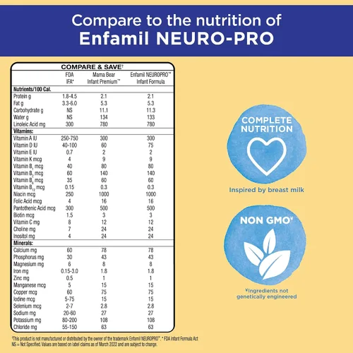 Vista 2 de Marca Amazon – Mama Bear - Fórmula en polvo para bebés a base de leche prémium con hierro, 2'FL HMO, Omega-3 DHA y colina, cerebro, crecimiento