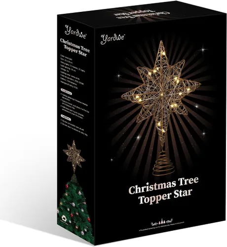 Vista 9 de Yardwe Decoración de estrella para árbol de Navidad, 11.8 pulgadas, adorno de alambre iluminado con 20 luces LED, adorno superior para decoración