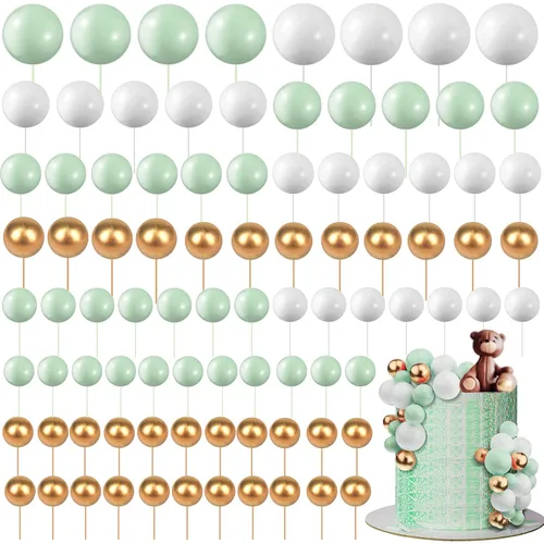 Vista 29 de 108 piezas de decoración de bolas para tartas, decoración de cupcakes, globos de espuma para tartas de bricolaje para bodas, aniversarios, blanco
