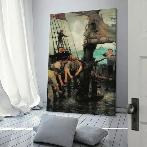 Vista 3 de All Hands to The Pumps by Henry Scott Tuke Canvas Wall Art Poster Decorative Bedroom Modern Home Print Picture Artworks Posters 12x18inch(30x45cm)