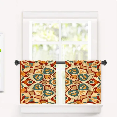 Vista 21 de Cortinas opacas de poliéster multicapa marrón con diseño de bosque natural, 2 unidades, 26 x 24 pulgadas