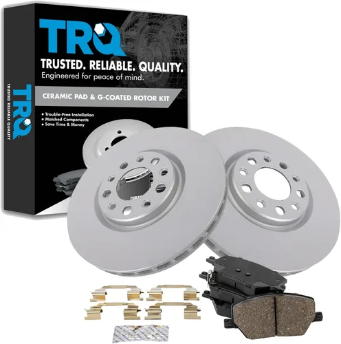 Vista 191 de TRQ Juego de pastillas de freno delantero y rotores con revestimiento de cerámica compatible con Jeep Compass Patriot 2017
