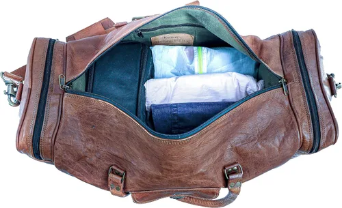 Vista 2 de KPL Bolsa viajera de piel vintage de 21 pulgadas, para deportes, oferta de fin de semana