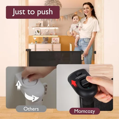 Vista 3 de Momcozy - Puerta retráctil para seguridad de bebés y niños, altura de 33 pulgadas, se extiende hasta 55 pulgadas de ancho, adecuada para escaleras