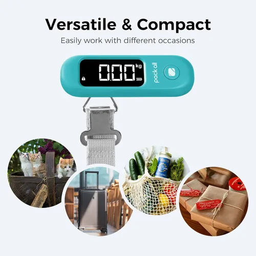 Vista 5 de pack all Báscula de equipaje de 110 libras, báscula digital de equipaje de mano, báscula de peso para maleta de viaje con pantalla LCD, batería