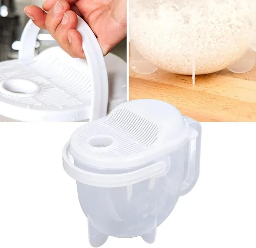 Vista 6 de Cucharón para lavadora de arroz con agua, cuenco de lavado de granos con escurridor, lavado a mano, tamiz de arroz, colador de frutas y verduras