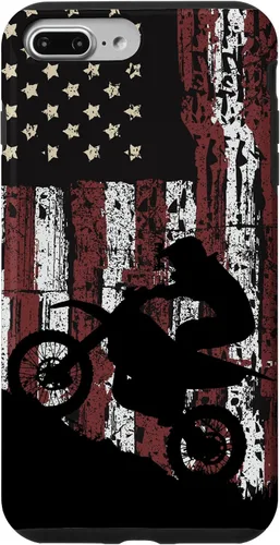 Vista 12 de Motocross Dirt Track Racing - Carcasa para iPhone 17, diseño de bandera de EE. UU., estilo vintage