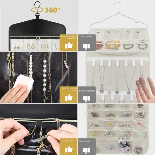 Vista 4 de CHICECO Organizador Soporte de Joyas de Viaje, Organizador de Joyas Colgante de Almacenamiento Con Bolsillos con Cremallera para Armario, Pared