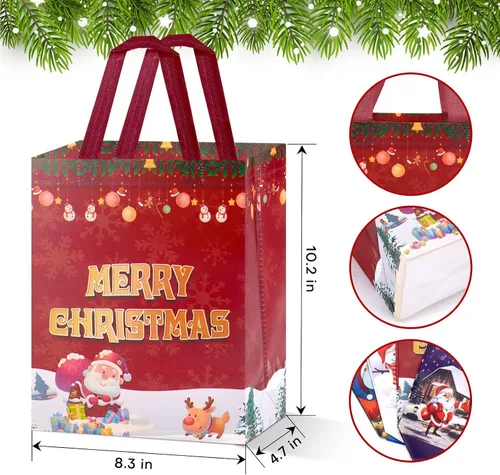 Vista 5 de Fayayuan Paquete de 16 bolsas de regalo de Navidad de tamaño mediano, bolsas reutilizables no tejidas con asas, perfectas para envoltura