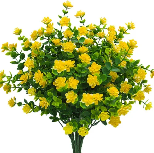 Vista 16 de Grunyia 20 paquetes de flores artificiales resistentes a los rayos UV, flores falsas que no se decoloran, plantas sintéticas para jardín, porche