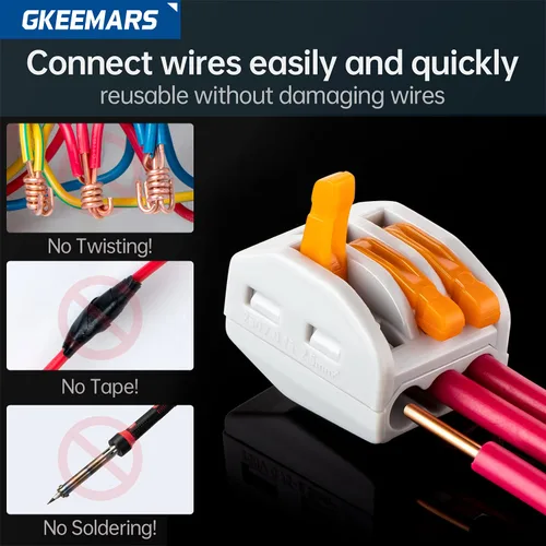 Vista 2 de 50 conectores de cable de palanca, conectores de empalme compactos para cables flexibles trenzados sólidos (3 conductores-naranja)