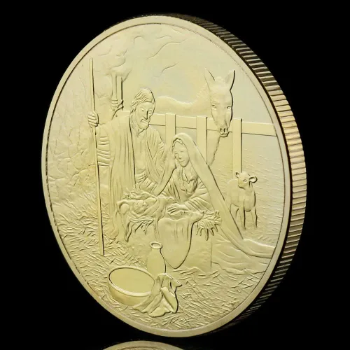 Vista 3 de Moneda Cristo Moneda Jesús de Nazaret Monedas Predicador Dios Hijo Recuerdo Mesías Novedad Chapado en Oro