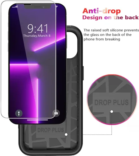 Vista 5 de Diverbox Funda diseñada para iPhone 13 Pro con protector de pantalla para lente de cámara, resistente a los golpes, resistente a los golpes