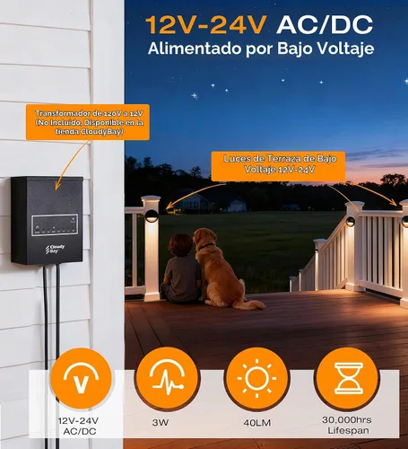 Vista 3 de CLOUDY BAY [Pack de 6] Luces LED de Cubierta de Bajo Voltaje de 3CCT para Exteriores, 2700K/3500K/5000K Seleccionables, Luz para Escalera, Valla