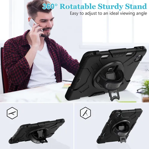 Vista 3 de Funda para iPad Pro de 11 pulgadas (2022/2021/2020/2018): Funda de silicona para iPad 11 (4ª/3ª/2ª/1ª) generación con protector de pantalla, Negro
