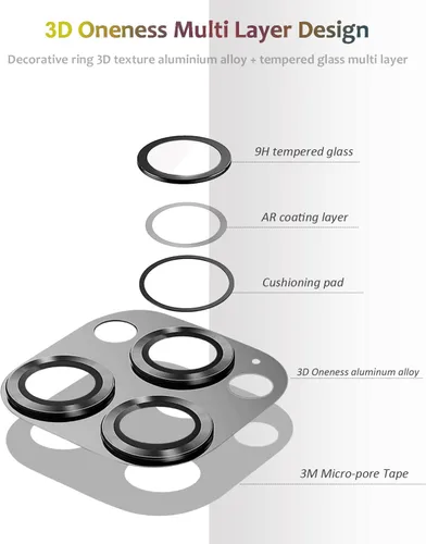 Vista 4 de Protector de lente de cámara de metal compatible con iPhone 13 Pro Max/iPhone 13 Pro Cubierta de cámara de metal Protector de pantalla de vidrio