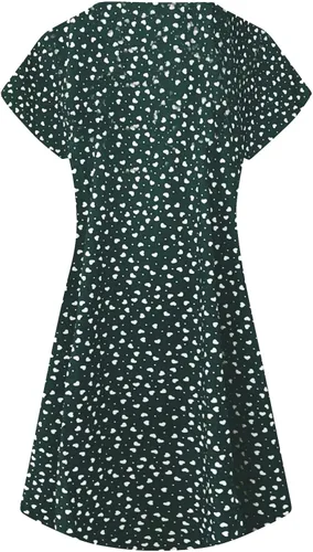 Vista 4 de Vestido de lunares con estampado floral y cuello en V para mujer estilo bohemio con volantes casual holgado por debajo de la rodilla para fiesta