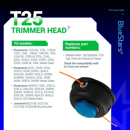 Vista 5 de BlueStars Cabezal de recortadora 128LD T25 - Compatible con Husqvarna 124L 125L 128L 128LD 128R 128RJ 223L 122L 125C 125L 125LDX 128R 128RJ 223L