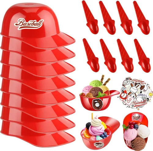 Vista 19 de MEEZY Juego de 16 cuencos de helado con diseño de casco de béisbol con 8 mini tazas de postre y 8 cucharas, 8 onzas. Cuencos reutilizables