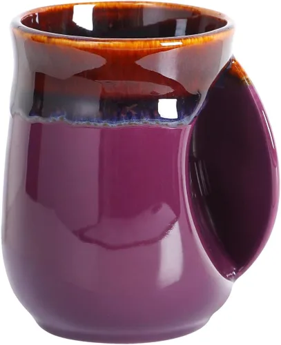 Vista 14 de Selamica - Taza de porcelana de 18 onzas con calentador de manos para diestros, taza de café, taza de té para familiares y pareja - Azul