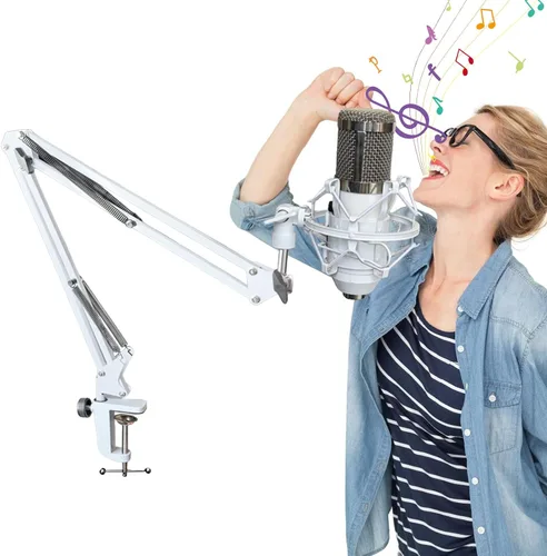 Vista 5 de NB35 Microphones Stand for Table Microphones Arm Swivels and MS089SV Microphones Shock Mount Silver for Track