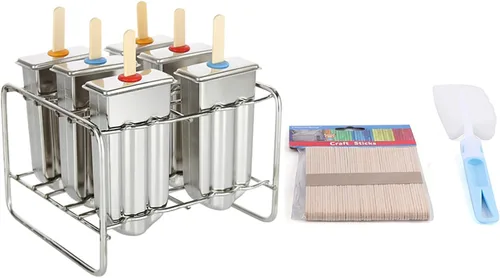 Vista 4 de 6 moldes de paletas congeladas de acero inoxidable, bandeja para congelar, moldes de paletas comerciales, soporte para palitos de helado