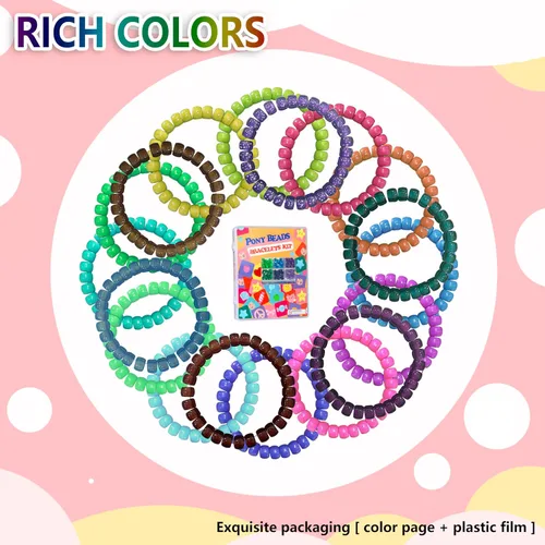 Vista 5 de LIS HEGENSA Kandi - Juego de cuentas de pony a granel, para hacer collares, joyas, trenzar el cabello, pulseras, cuentas de plástico