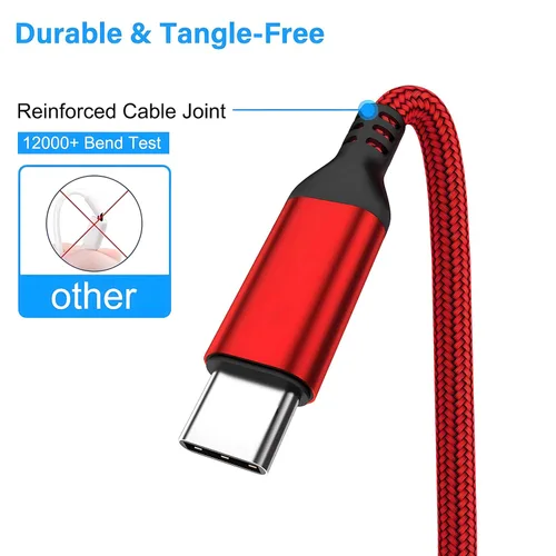 Vista 2 de AkoaDa Cable USB tipo C, paquete de 3 cables de carga rápida USB A a USB-C 3.1A de 10 pies para iPhone 17/16/16 Pro/16 Pro Max/15 Galaxy S25 FE S25
