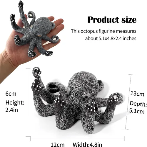 Vista 2 de Decoración de pulpo para acuario, resina negra, vida marina artificial, adecuada para varias peceras