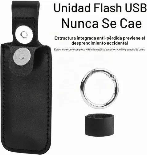 Vista 3 de Estuche de cuero de microfibra para unidad flash USB - Funda protectora antipérdida con llavero, estuche de almacenamiento portátil pequeño