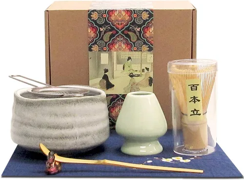 Vista 7 de Artcome Juego de té matcha, batidor de matcha, cuchara tradicional, cuenco matcha, soporte para batidor de cerámica, kit de ceremonia matcha hecho a