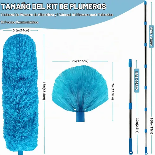 Vista 2 de Ventilador de techo de alto alcance de 20 pies, telaraña y cepillo de esquina con poste de extensión de 3 a 13 pies, plumero de microfibra