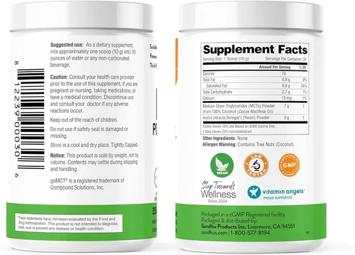 Vista 3 de Sandhu's MCT Aceite en polvo con fibra prebiótica 35 porciones Orgánico - Keto Combustible de ácidos grasos para cuerpo y cerebro 100%