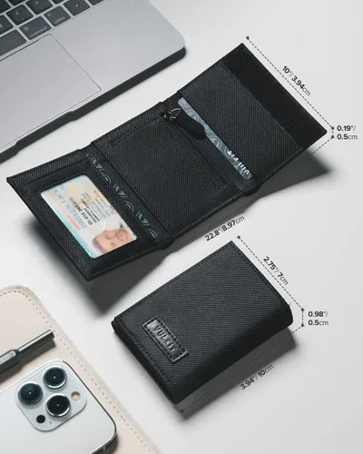 Vista 17 de VULKIT Cartera de cuero minimalista con bloqueo Rfid triple billetera delgada para tarjetas de crédito con 3 ventanas de identificación y bolsillo