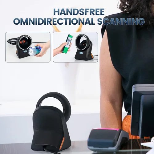 Vista 7 de OBZ Escáner de código de barras QR 2D omnidireccional, lector de plataforma de escritorio USB manos libres para códigos 1D/2D, detección automática