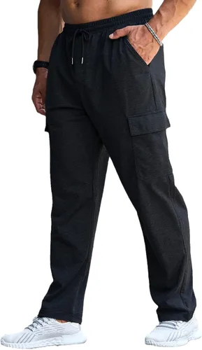 Vista 6 de CTU Pantalones deportivos holgados de moda para hombre, ligeros, para entrenamiento, pantalones deportivos con parte inferior abierta con bolsillos