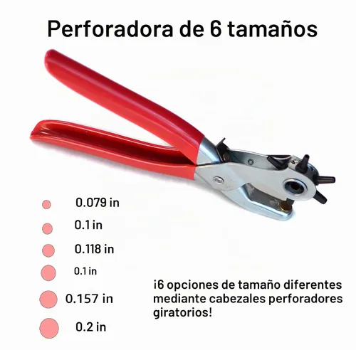 Vista 6 de Perforadora de agujero de cuero, perforadora de agujero de cinturón de 9 pulgadas para cuero resistente, perforadora giratoria de 6 tamaños
