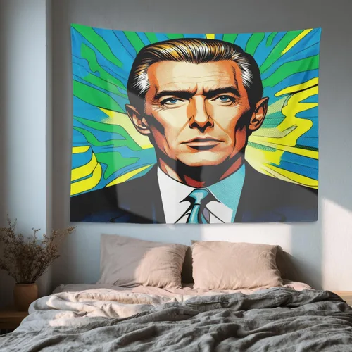 Vista 6 de Shrahala American Election Man Wall Tapestry, Yellow Hair Suit Green Background Wall Hanging Large Tapestry Decoration Polyester Fiber White Hem