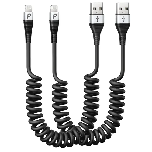 Vista 11 de Cable de carga para iPhone para automóvil de 3 pies, paquete de 2 cables Lightning enrollados, [certificado Apple MFi] cable de carga retráctil