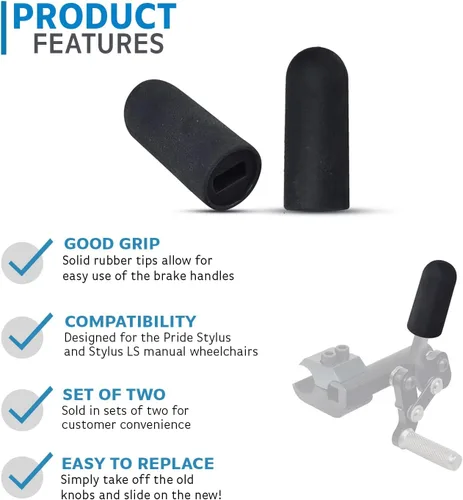 Vista 2 de AlveyTech Puntas de goma negras para cerraduras de ruedas planas estilo Invacare de 1/2" (juego de 2)