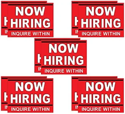 Vista 5 de NOW HIRING Inquire Within" - Adhesivo para ventana de 18 x 24 pulgadas, hacia adentro hacia afuera (10 unidades: 5 azules y 5 rojos)