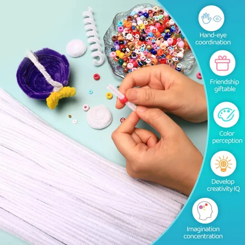 Vista 4 de 200 limpiapipas blancas+1000 cuentas de poni rojas, cuentas de poni, limpiapipas, artes y manualidades, fabricación de joyas.