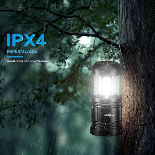 Vista 3 de Linterna de camping LED de ILEEDear, luces operadas por batería, brillo ajustable para camping, emergencias, cortes de energía, linternas plegables