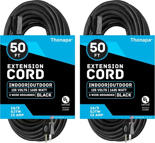 Vista 7 de Cable de Extensión para Exteriores de 13 Amperios de 6 pies, SJTW 16/3 de 6 pies, Cable de Extensión Negro de 3 Clavijas, Cable de Alimentación