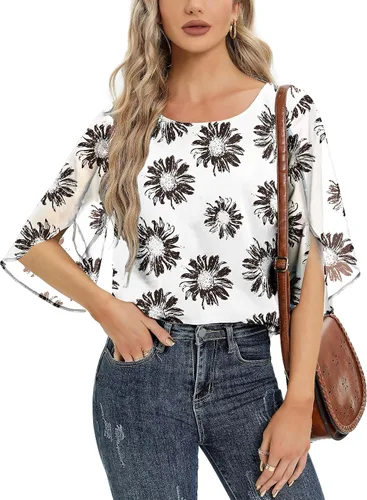 Vista 5 de Blusa de gasa de verano para mujer, estilo casual, manga 34, holgada, de malla, para mujer