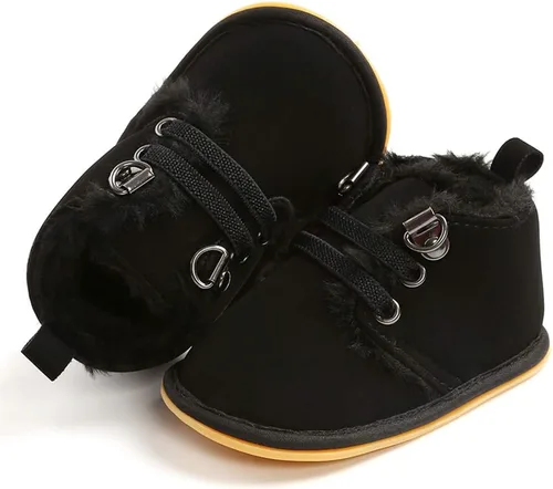 Vista 3 de E-FAK Botines de bebé recién nacido, zapatos de invierno para niños y niñas, forro de piel cálida, suela de goma antideslizante para bebés y niños