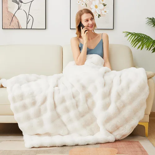 Vista 6 de Latepis Manta de piel sintética de lujo, manta esponjosa para sofá, manta suave y gruesa para cama y sofá, manta de felpa suave y cálida para todas